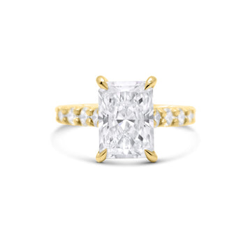 Gabrielle | Radiant Cut Hidden Halo Pave Cathedral 14k Yellow Gold Engagement Ring - Diamond Daughters, Front View