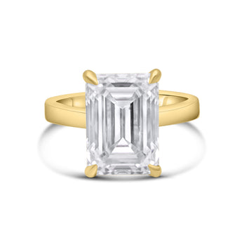 Faith | Emerald Cut Cathedral Solitaire 14K Yellow Gold Engagement Ring - Diamond Daughters, Front View