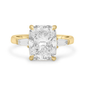 front view 14k yellow gold 3 stone custom engagement ring