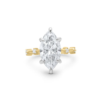 Alyssa | Marquise Moissanite Hidden Halo Accent Stone 14k Yellow Gold Engagement Ring - Diamond Daughters, Front View