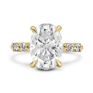 front view custom solitaire engagement ring with a hidden halo 14k yellow gold