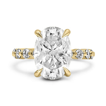 front view custom solitaire engagement ring with a hidden halo 14k yellow gold