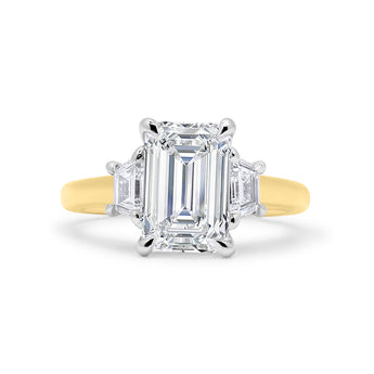 Daniella| Emerald Trapezoid Side Stone Moissanite 14K Yellow Gold Engagement Ring - Diamond Daughters, Front View