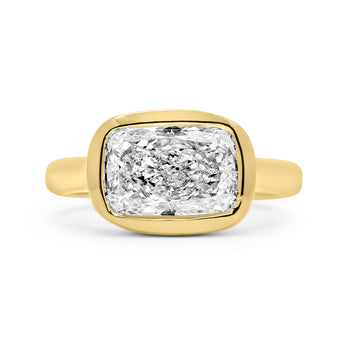 front view 14k yellow gold custom bezel engagement ring