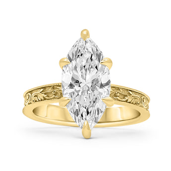 Asliey| Filigree Design 14K Yellow Gold Engagement Ring - Lab Grown Diamonds, Moissanite Front View