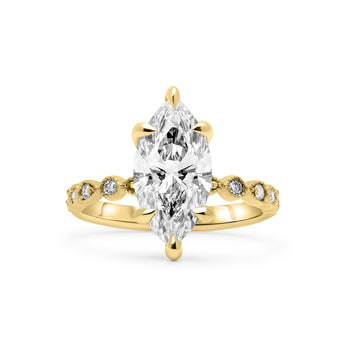 Storm | Marquise Milgrain Accent Stone 14K Yellow Gold Engagement Ring - Diamond Daughters, Front View