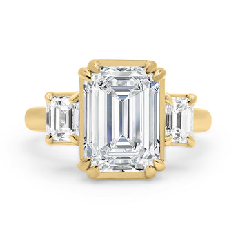 front view 14k yellow gold custom 3 stone engagement ring