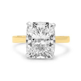 Ava | Elongated Cushion Hidden Halo Diamond Bridge and Prong 14K Yellow Gold Engagement Ring - Diamond Daughters, Front View