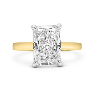 front view custom 14k gold solitaire engagement ring, cathedral setting, lab grown diamond, moissanite