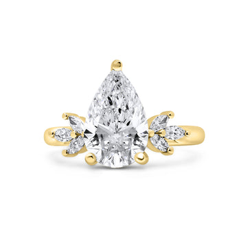 Corrine| Pear Marquise Side Stone Moissanite 14K Yellow Gold Engagement Ring - Diamond Daughters, Front View