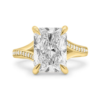 Macy | Split Shank 14K Yellow Gold Engagement Ring - Lab Grown Diamonds, Moissanite Front View
