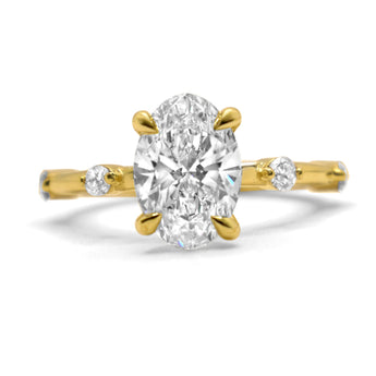 Alison | Oval Moissanite Shank Accent Stone 14K Yellow Gold Engagement Ring - Diamond Daughters, Front View