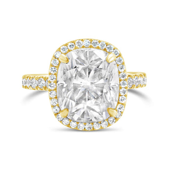 Jaymi | Elongated Cushion Halo Shank Accent Diamond 14K Yellow Gold Engagement Ring - Diamond Daughters, Front View