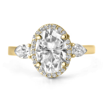 Jordyn | Oval Halo Moissanite 14K Yellow Gold Engagement Ring - Diamond Daughters, Front View