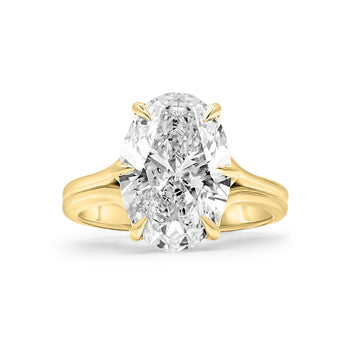 front view custom solitaire engagement ring with cathedral setting and diamonds on bridge 14k yellow gold