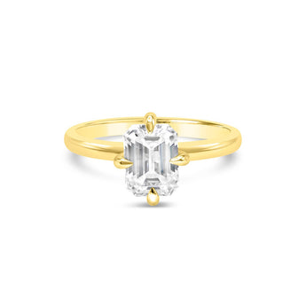 Kayla | Emerald Moissanite 14k Yellow Gold Solitaire Engagement Ring- Diamond Daughters, Front View