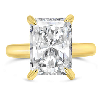 Nishika | Radiant Moissanite Hidden Halo 14K Yellow Gold Engagement Ring - Diamond Daughters, Front View