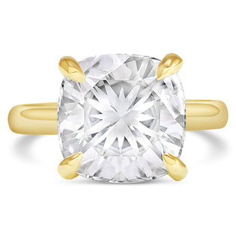 Rose | Cushion Moissanite 14k Yellow Gold Engagement Ring - Diamond Daughter, Front view