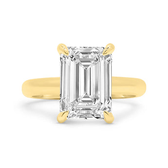 Emerald Moissanite 14k Yellow Gold Engagement Ring Diamond Daughters, Front View