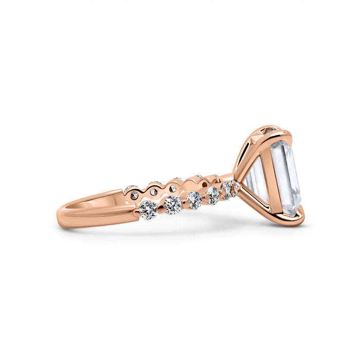 Teresa | Bezeled Emerald Round Ideal Cut Shank 14K Rose Gold Engagement Ring - Diamond Daughters, Side View