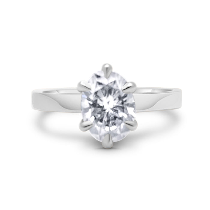 Tammy | Oval Moissanite Solitaire 14K White Gold Engagement Ring - Diamond Daughters, Front View