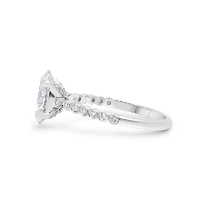 Madison | Oval Cathedral Pedal Gallery Pave 14k White Gold Engagement Ring - Diamond Daughters, Side View