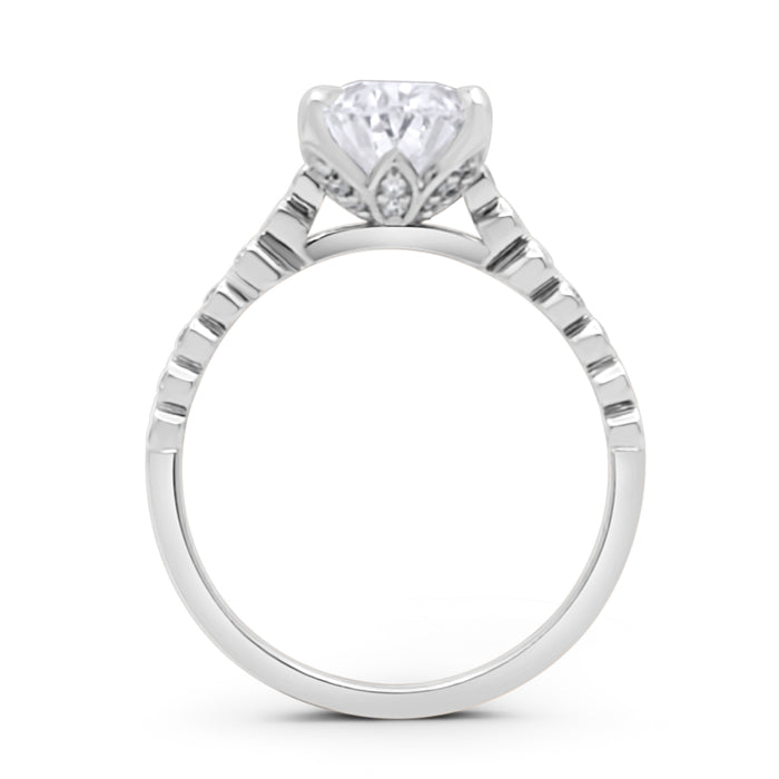 Madison | Oval Cathedral Pedal Gallery Pave 14k White Gold Engagement Ring - Diamond Daughters, Top View