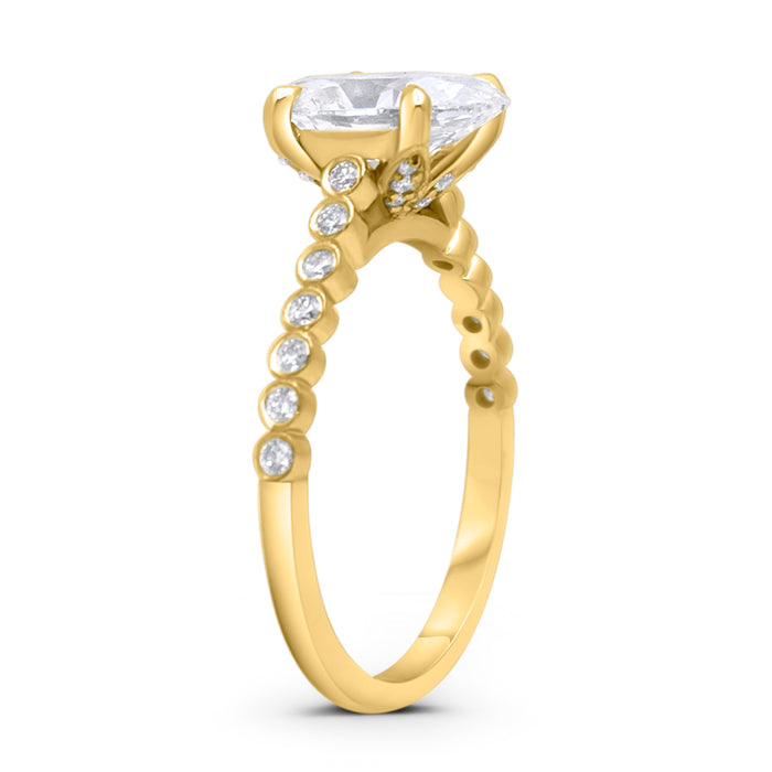 Madison | Oval Cathedral Pedal Gallery Pave 14k Yellow Gold Engagement Ring - Diamond Daughters, Top Side View