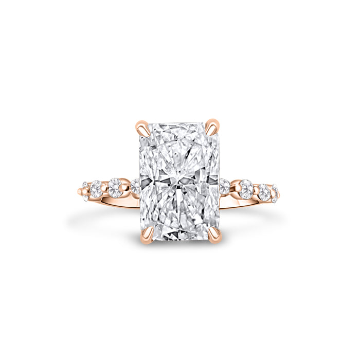 Courtney | Radiant Accent Stone Hidden Halo 14K Rose Gold Engagement Ring - Diamond Daughters, Front View