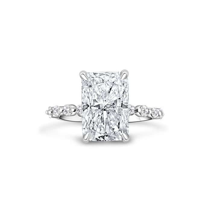 Courtney | Radiant Accent Stone Hidden Halo 14K White Gold Engagement Ring - Diamond Daughters, Front View