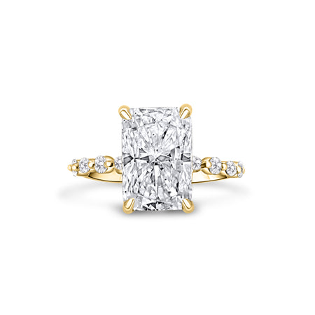 Courtney | Radiant Accent Stone Hidden Halo 14K Yellow Gold Engagement Ring - Diamond Daughters, Front View