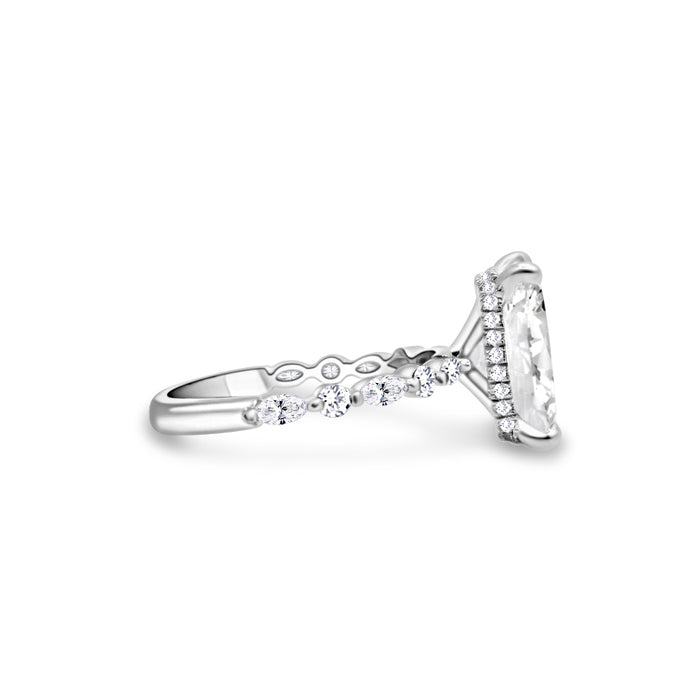 Courtney | Radiant Accent Stone Hidden Halo 14K White Gold Engagement Ring - Diamond Daughters, Side View