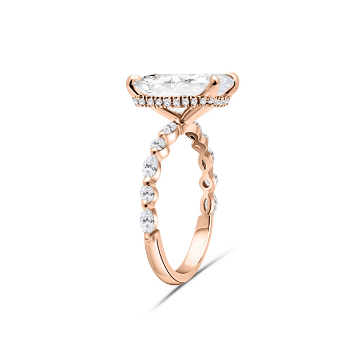 Courtney | Radiant Accent Stone Hidden Halo 14K Rose Gold Engagement Ring - Diamond Daughters, Top Side View