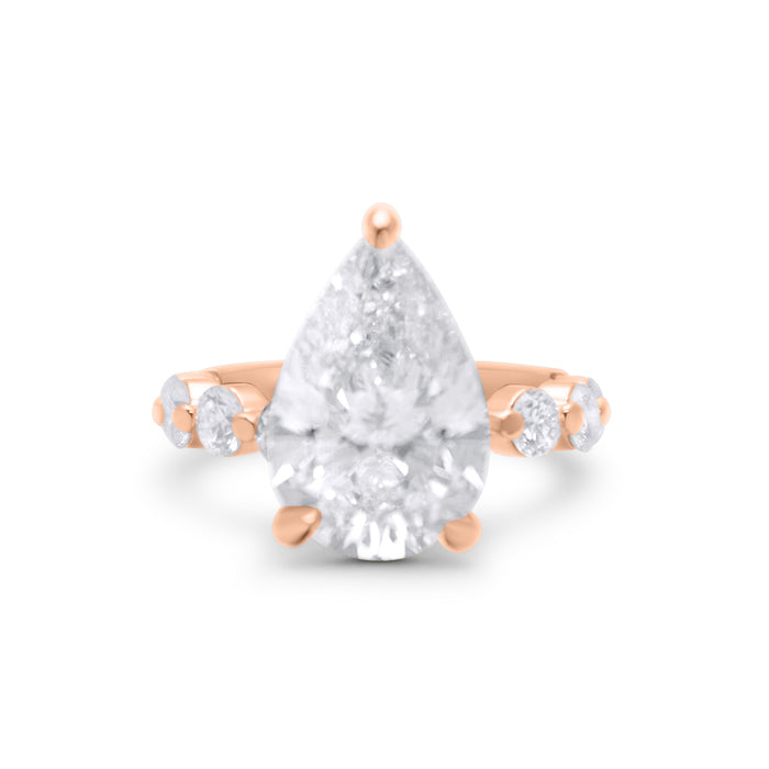 Kerlin | Pear Moissanite Shank Accent Stone 14k Rose Gold Engagement Ring - Diamond Daughters, Front View