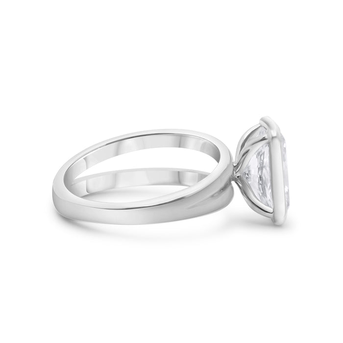 Grace | Radiant Cut Moissanite Bezel Half Split Shank 14k White Gold Engagement Ring - Diamond Daughters, Side View