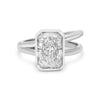 Grace | Radiant Cut Moissanite Bezel Half Split Shank 14k White Gold Engagement Ring - Diamond Daughters, Front View