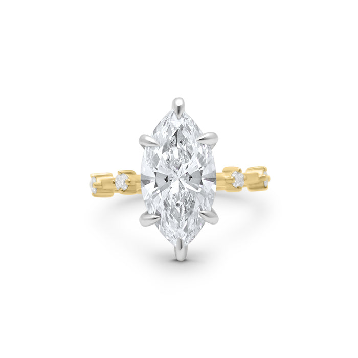 Alyssa | Marquise Moissanite Hidden Halo Accent Stone 14k Yellow Gold Engagement Ring - Diamond Daughters, Front View