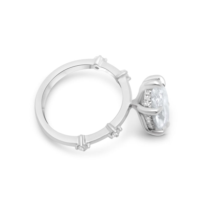 Alyssa | Marquise Moissanite Hidden Halo Accent Stone 14k White Gold Engagement Ring - Diamond Daughters, Top Side View