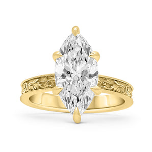 Asliey| Filigree Design 14K Yellow Gold Engagement Ring - Lab Grown Diamonds, Moissanite Front View