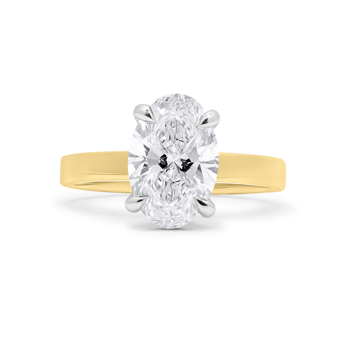 Leja| Oval Moissanite Hidden Halo Flat Shank 14K Yellow Gold Engagement Ring - Diamond Daughters, Front View