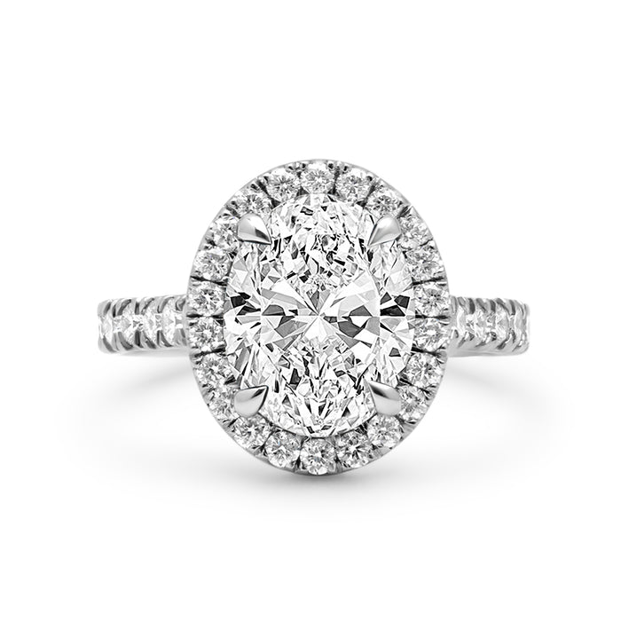 Stephanie | Oval Halo Accent Stone 14K White Gold Engagement Ring - Diamond Daughters, Front View