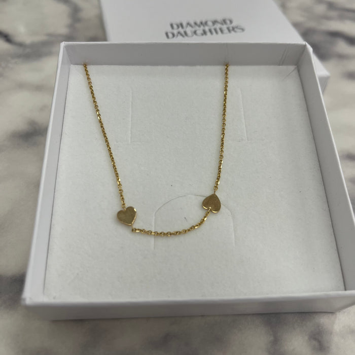 Little Hearts Necklace Hand Cut 14K Yellow Gold
