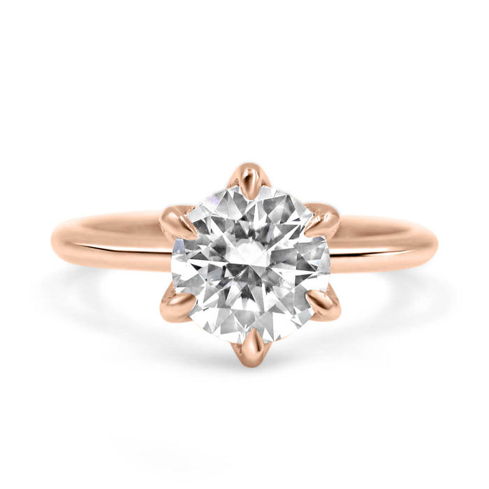 Jade | Round 6 Prong Flower Head Hidden Halo 14K Rose Gold Engagement Ring - Diamond Daughters, Front View 