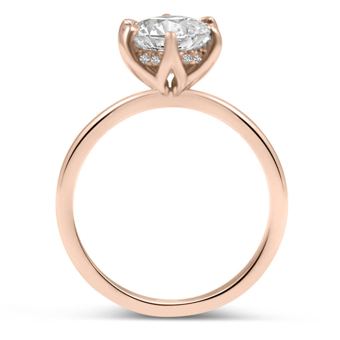 Jade | Round 6 Prong Flower Head Hidden Halo 14K Rose Gold Engagement Ring - Diamond Daughters, Top View 