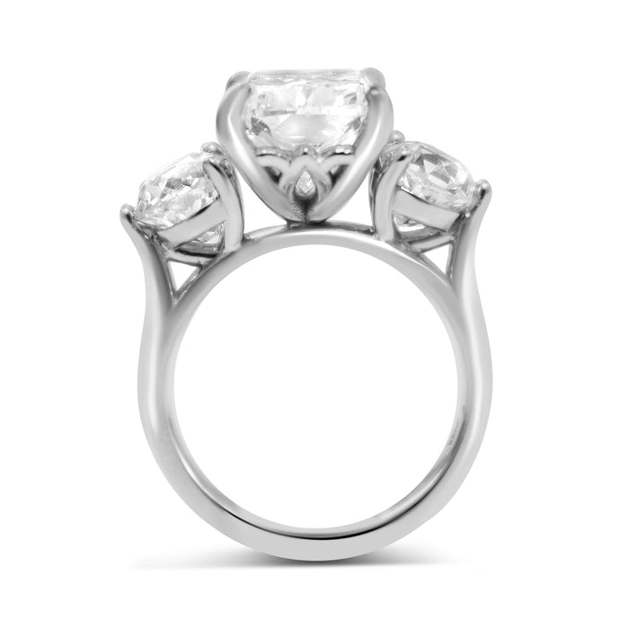 Krista | Three Stone Elongated Cushion Round Moissanite Shank Accent stone 14k White Gold Engagement Ring - Diamond Daughters, Top View