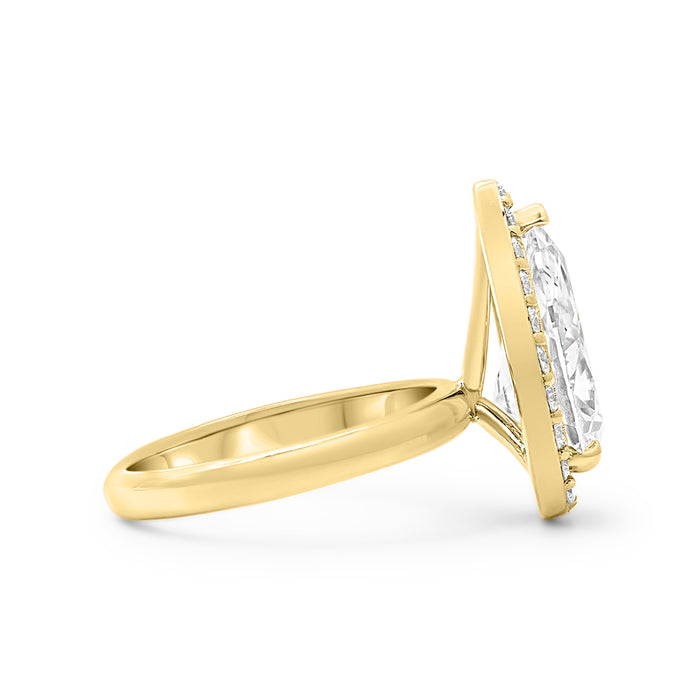 Janika | Pear Zero Gap Halo 14K Yellow Gold Engagement Ring - Diamond Daughters, Side View