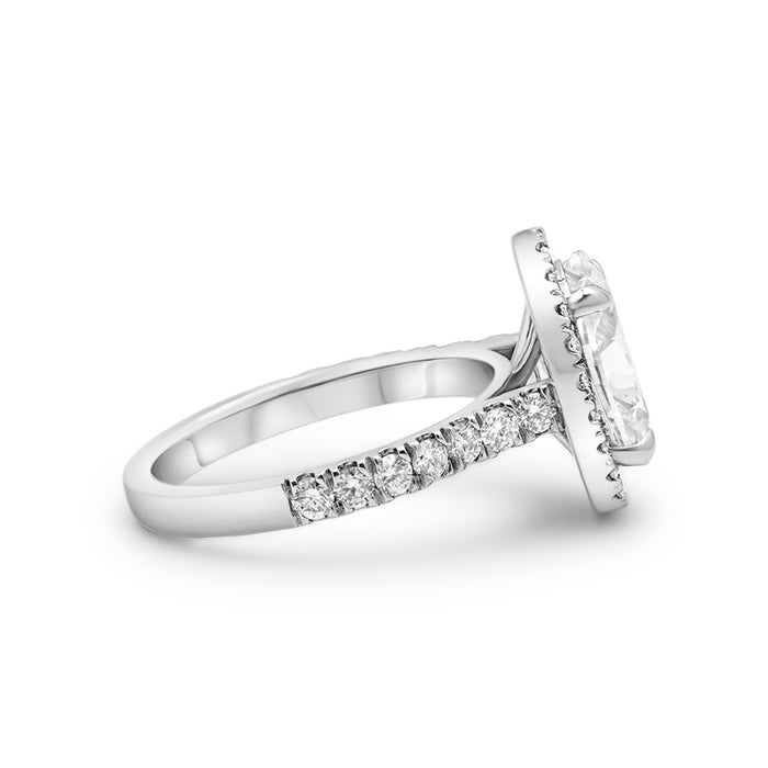 Stephanie | Oval Halo Accent Stone 14K White Gold Engagement Ring - Diamond Daughters, Side View