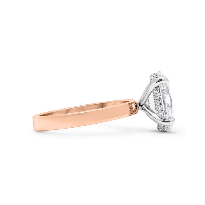 Leja| Oval Moissanite Hidden Halo Flat Shank 14K Rose Gold Engagement Ring - Diamond Daughters, Side View