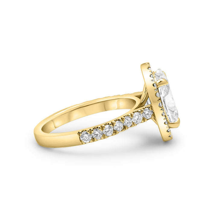 Stephanie | Oval Halo Accent Stone 14K Yellow Gold Engagement Ring - Diamond Daughters, Side View