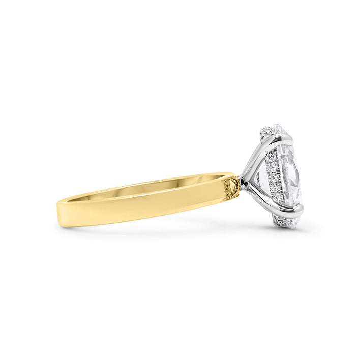 Leja| Oval Moissanite Hidden Halo Flat Shank 14K Yellow Gold Engagement Ring - Diamond Daughters, Side View